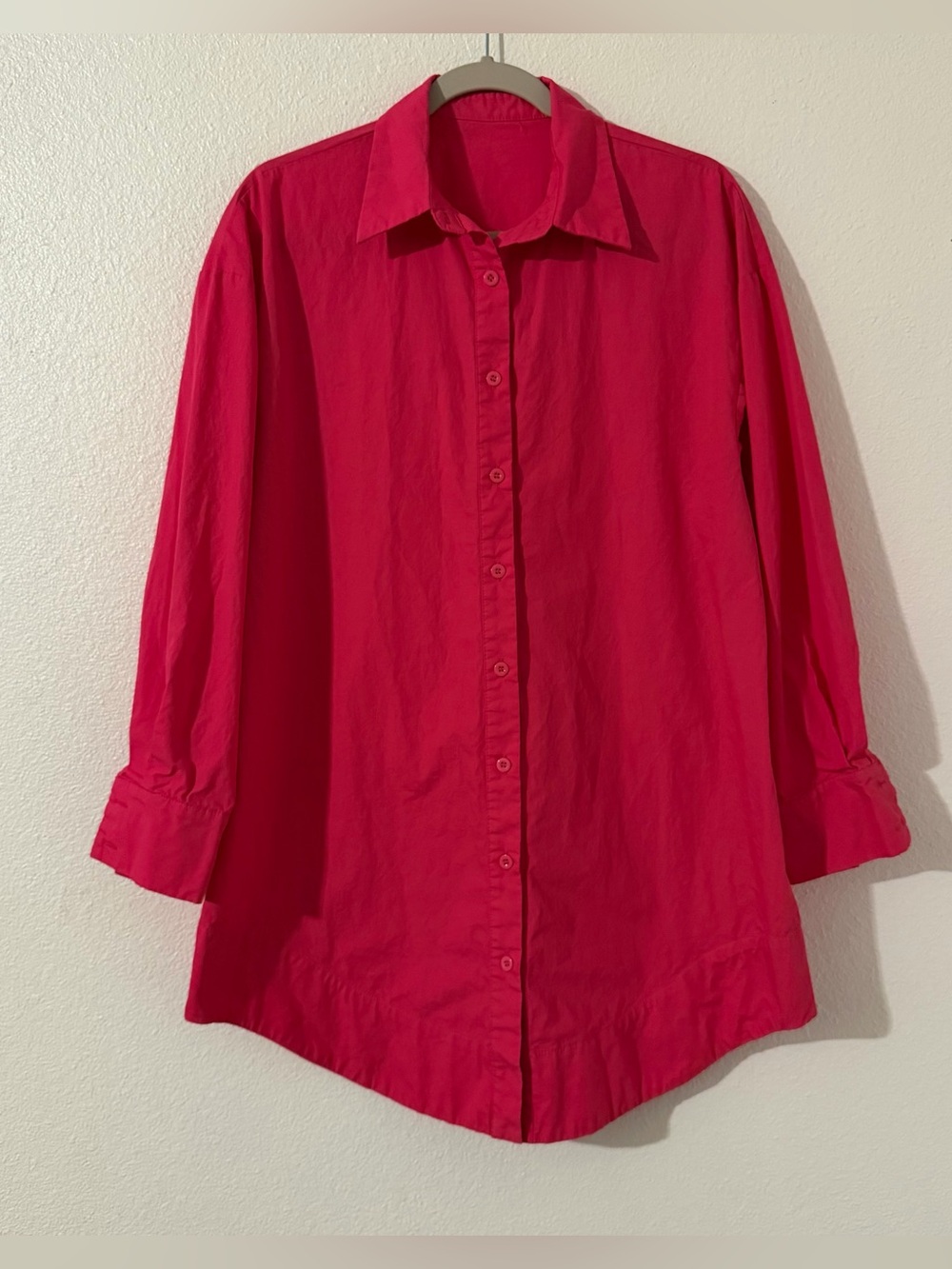 Lyaner 100% Cotton Button Down Long Shirt/Mini Dress Raspberry Size Small